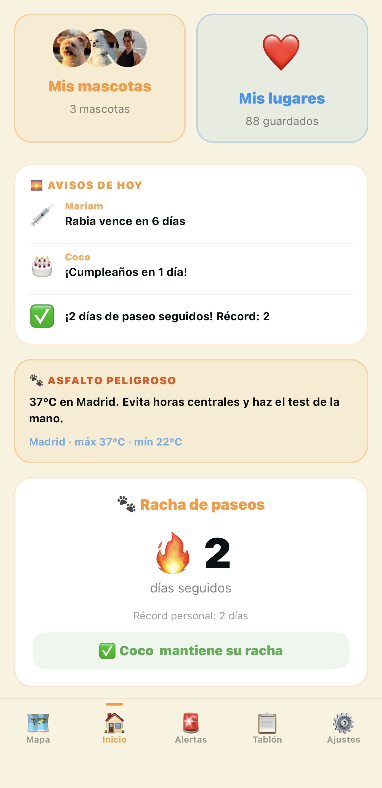 Club EasyPet — Avisos AEMET, racha de paseos y recordatorios